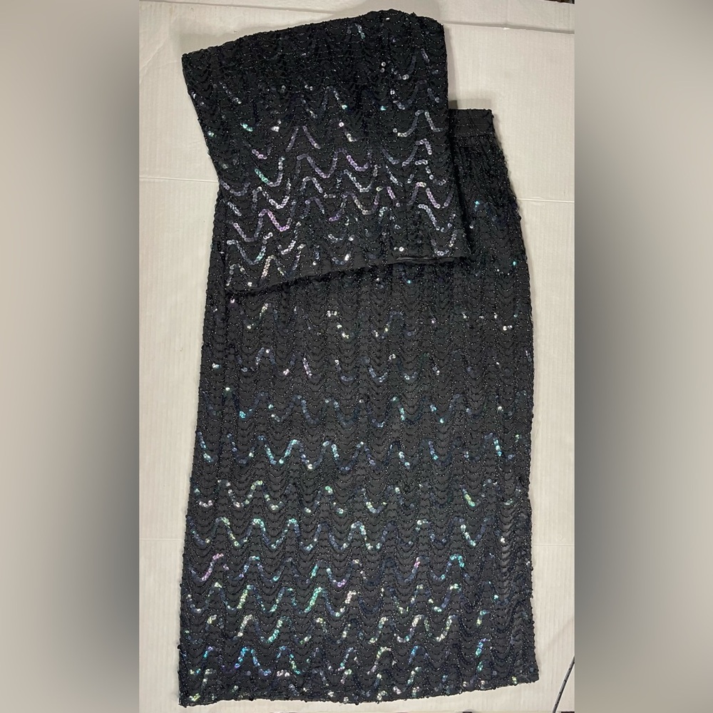 Y2K 90s VTG Prophecy Sequin Cocktail 2pc Set Top 6P Skirt 8P Prom Retro Glam‎